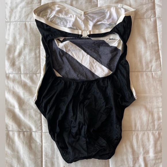 Rare Vintage Black + White Diagonally Striped Strapless One Piece S - Picture 4 of 13
